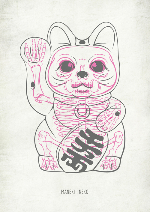 500x707 Maneki Skull On The Behance Network On We Heart It - Maneki Neko Sketch