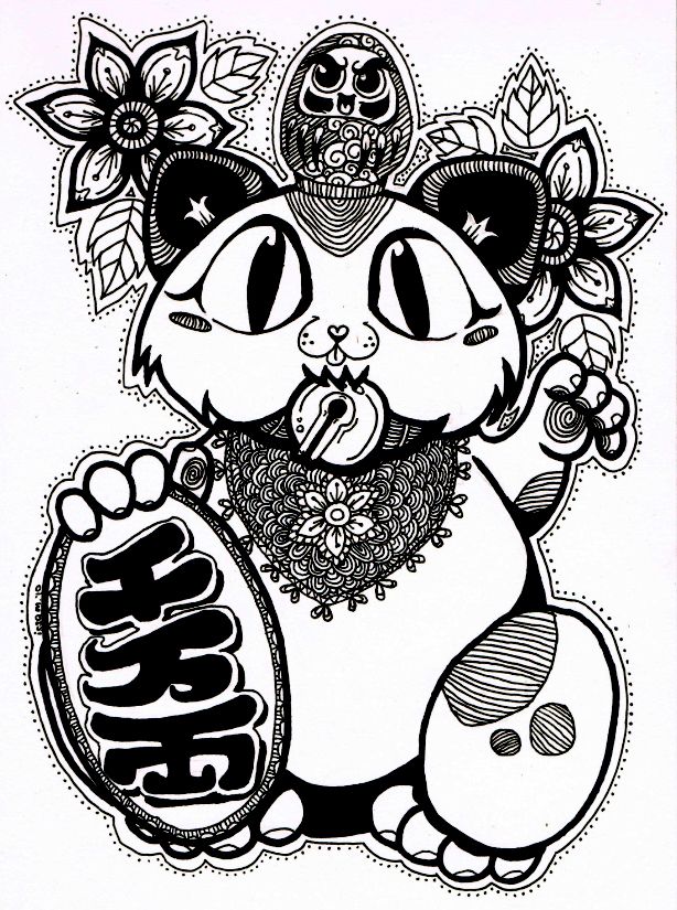614x825 Maneki Neko Line Drawing - Maneki Neko Sketch