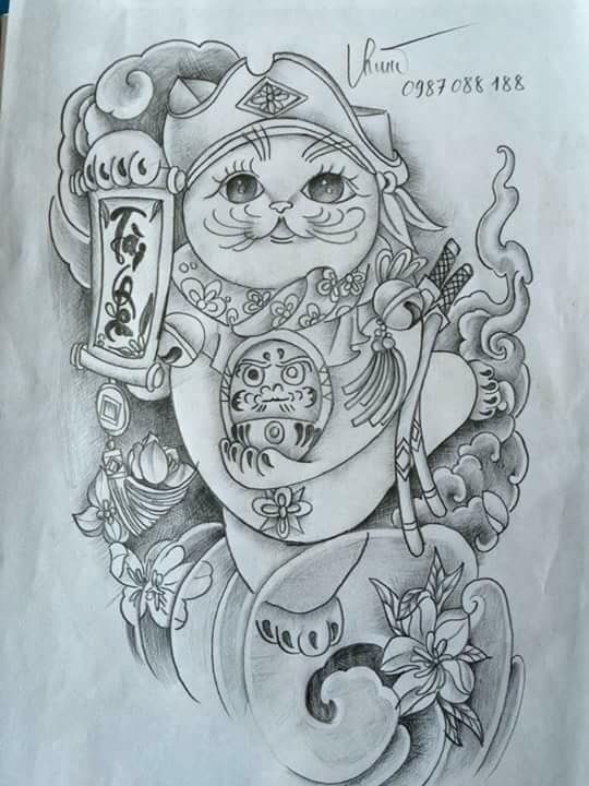 540x720 Pin By On Tattoo, Japan Tattoo And Tatoo - Maneki Neko Sketch
