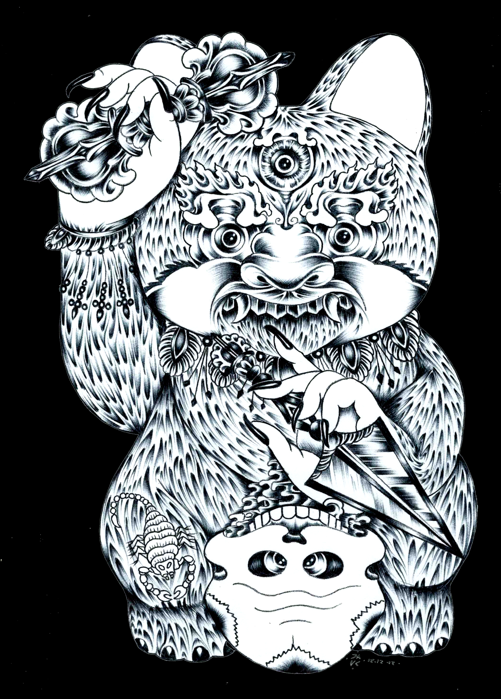 2100x2925 Owl Art Urbantaxidermy - Maneki Neko Sketch