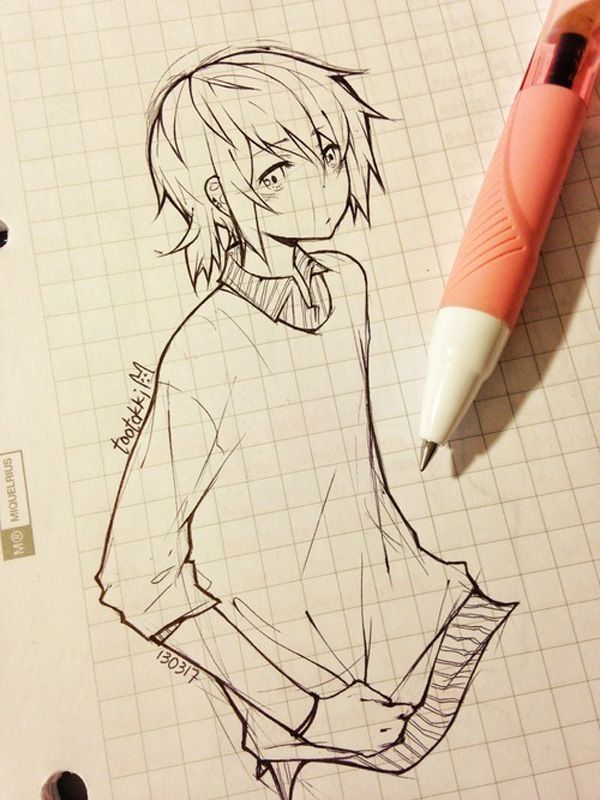 600x800 55 Beautiful Anime Drawings Drawing Drawings - Manga Boy Sketch