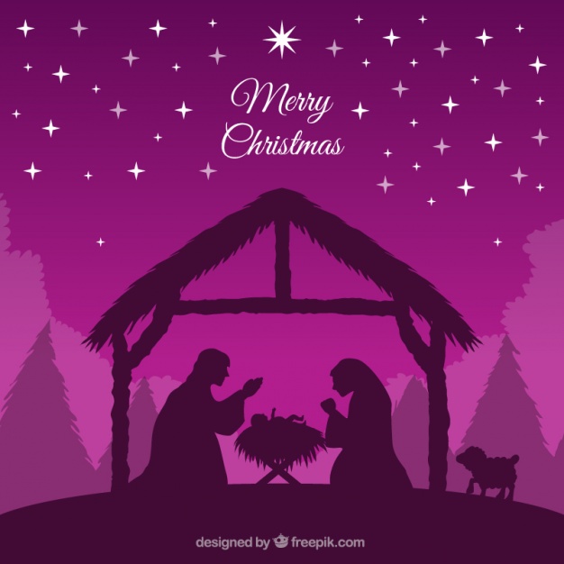 626x626 Purple Background Of Nativity Scene Silhouette Vector Free Download - Manger Scene Sketch