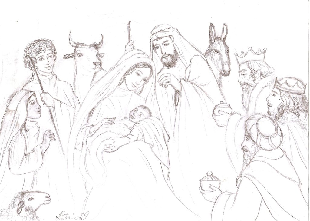 1024x730 The Nativity (Sketch) By Dreamynaria - Manger Scene Sketch