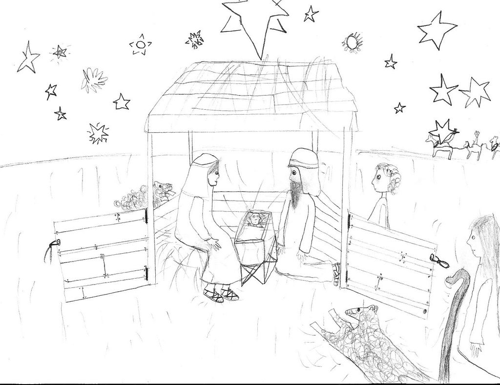 1024x789 Manger Scene This Was A Draft Pippa Made For Next - Manger Sketch