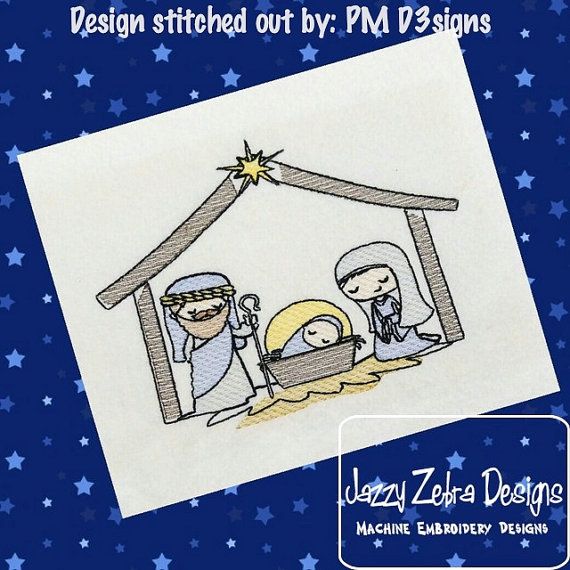570x570 Nativity Manger Sketch Embroidery Design - Manger Sketch