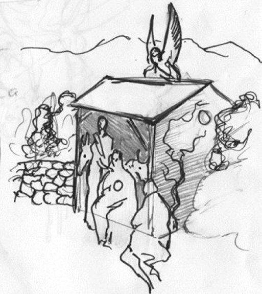 513x575 Sand Sculpture Nativity 2006 - Manger Sketch