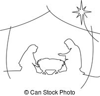 202x194 Traditional Christian Christmas Nativity Scene Of Baby Jesus With - Manger Sketch