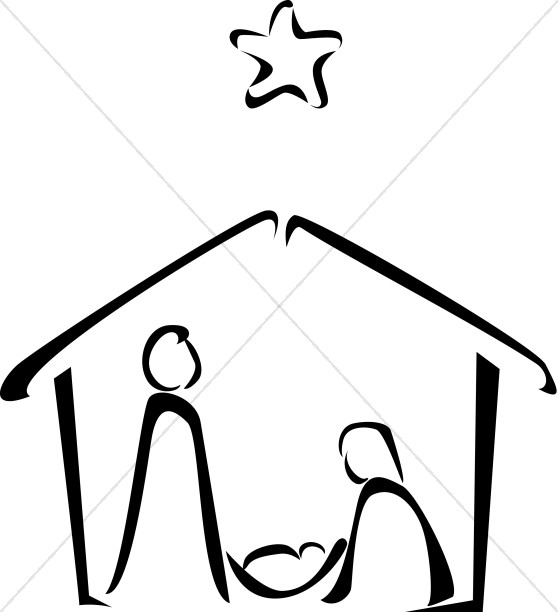 558x612 Black And White Nativity Sketch Nativity Clipart - Manger Sketch