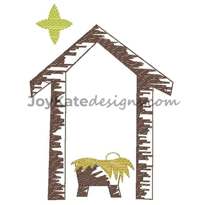 720x720 Christmas Nativity Manger Sketch Embroidery Design Joy Kate Designs - Manger Sketch