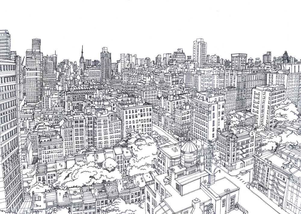 1000x710 Manhattan Cityscape Illustrated Maps - Manhattan Sketch