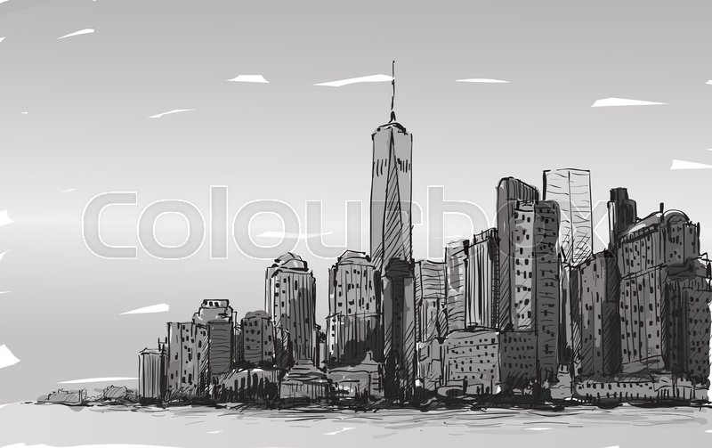 800x503 Sketch Of Cityscape In New York Show Manhattan Midtown With - Manhattan Sketch