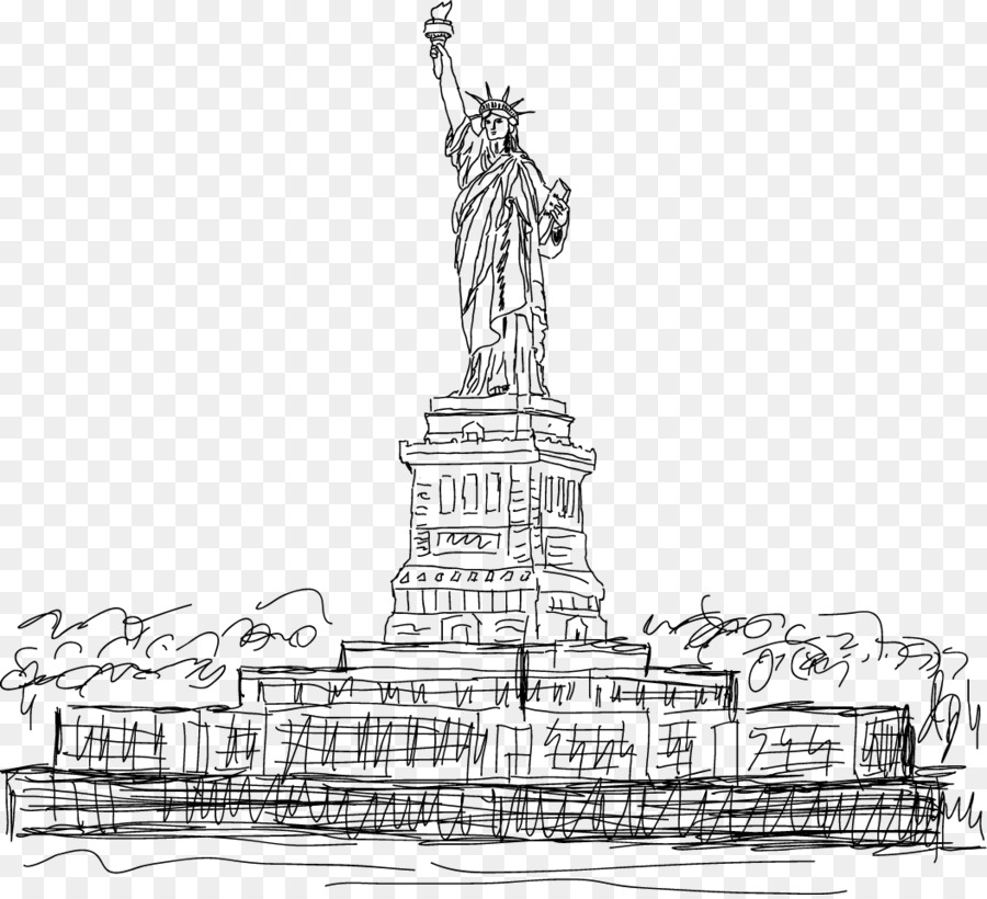 900x820 Statue Of Liberty Manhattan Drawing Royalty Free - Manhattan Sketch
