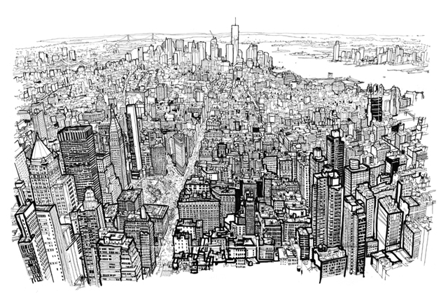 640x420 Time Lapse Video Showing A Drawing Of The Lower Manhattan Skyline - Manhattan Sketch