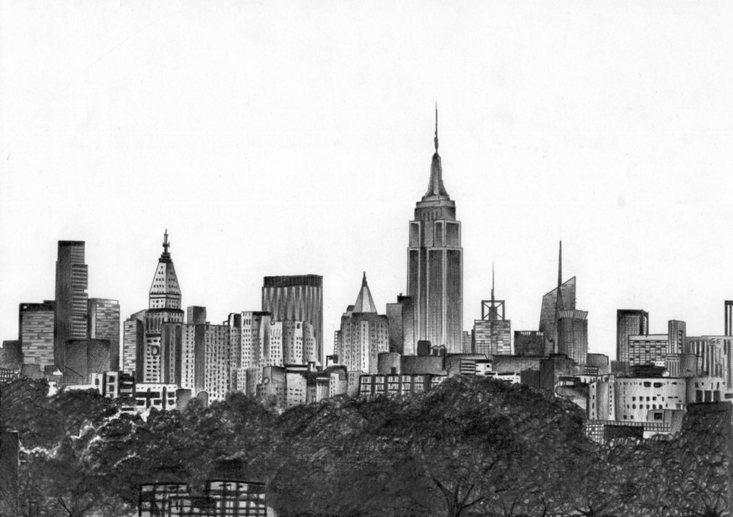 1063x751 New York Skyline By Miikedv - Manhattan Skyline Sketch