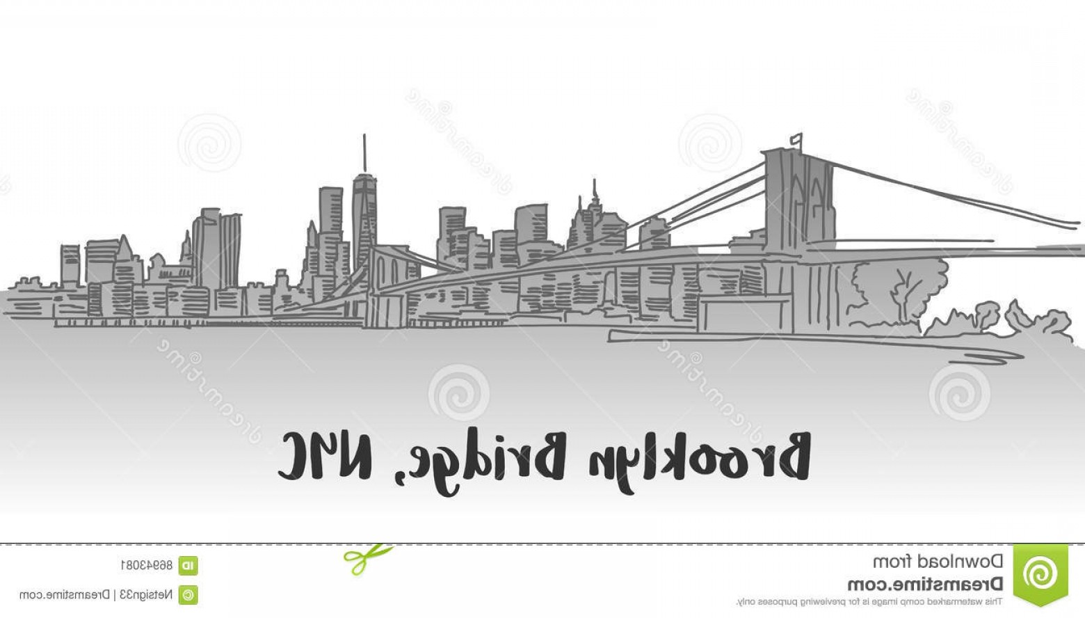 1560x888 Stock Illustration Brooklyn Bridge Manhattan Skyline Landmark Hand - Manhattan Skyline Sketch