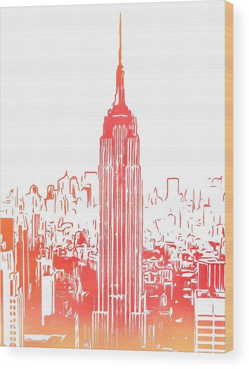 493x732 Empire State Building And Manhattan Skyline Sketch Wood Print By - Manhattan Skyline Sketch