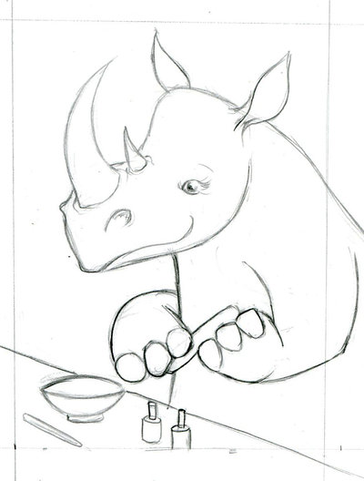 400x528 Rhino Manicure Pencil Sketch By Tursiart - Manicure Sketch