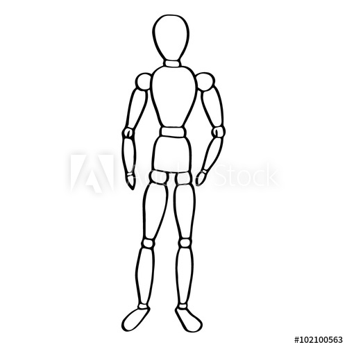500x500 Wooden Mannequin Sketch. Hand Drawn Cartoon Art Icon Isolated On - Mannequin Sketch