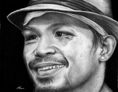 400x313 Graphite Pencil Portrait Drawing. Strathmore 400 Series Bristol - Manny Pacquiao Sketch