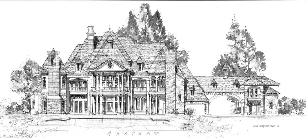 1053x476 Front Elevation Of House Sketch Castles And Mansions Beautiful - Manor House Sketch