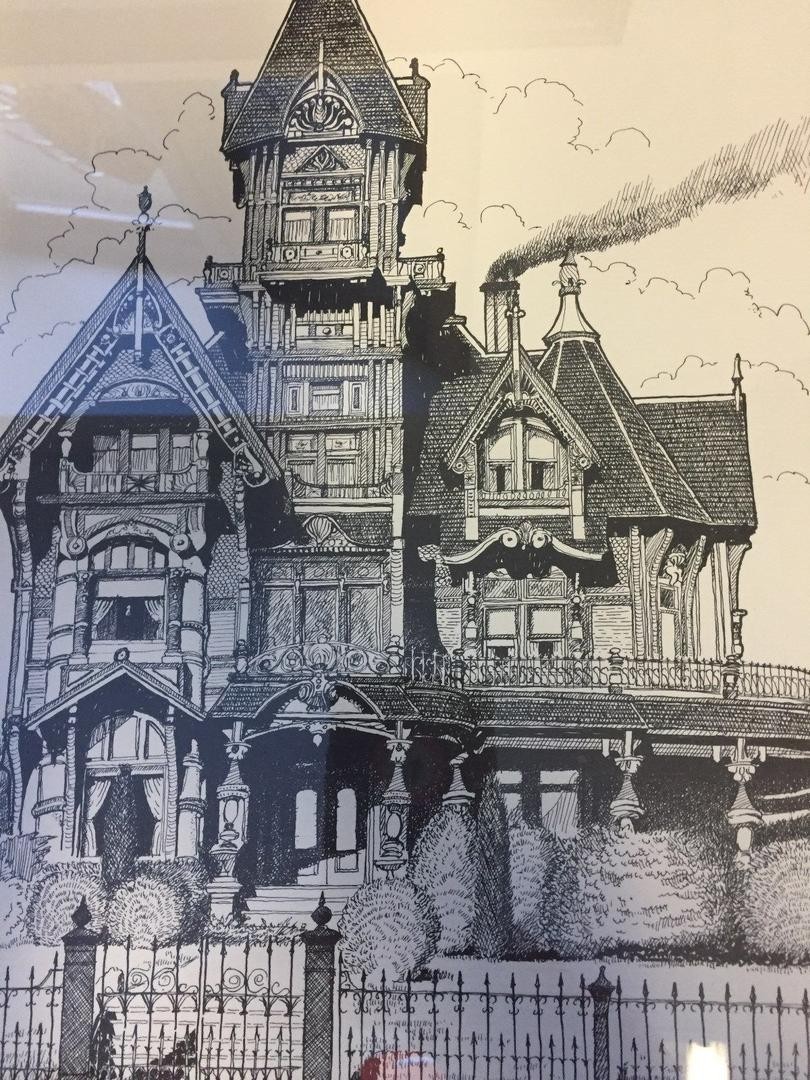 810x1080 Carson Mansion Sketch Art Signed Wayne Gripton Lyon Framed Print - Mansion Sketch