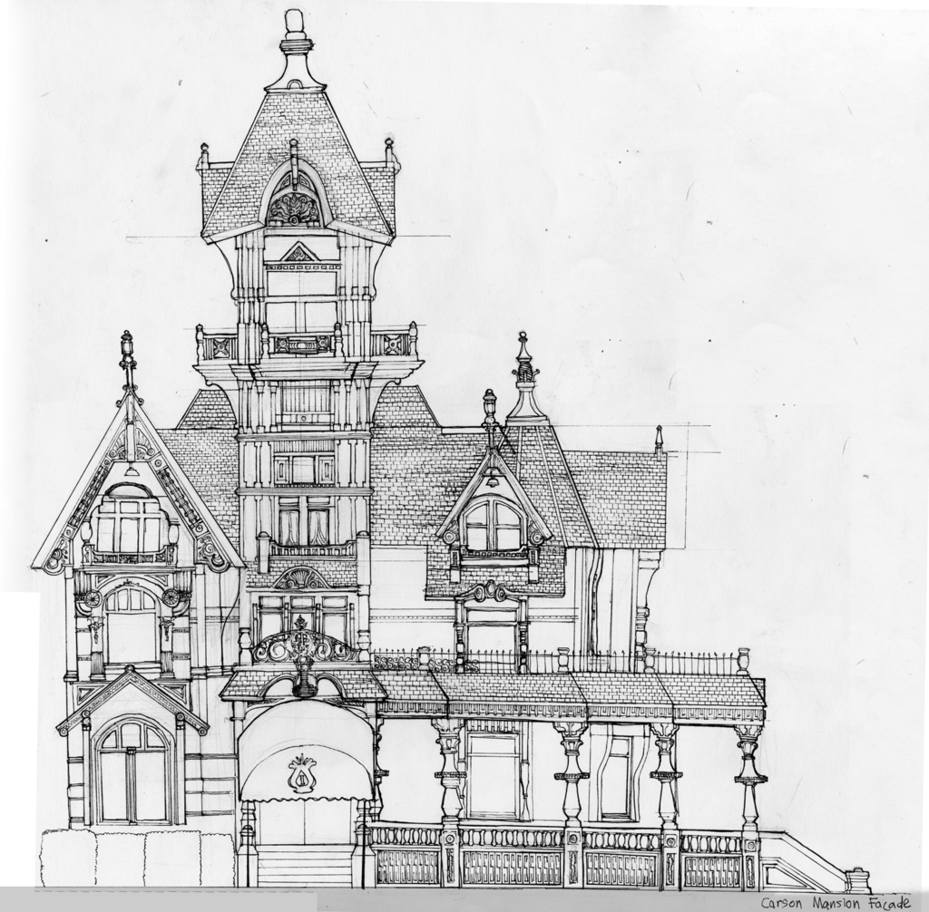 1024x1006 Carson Mansion Drawing Carson Mansion Facade By Jooson89 On - Mansion Sketch