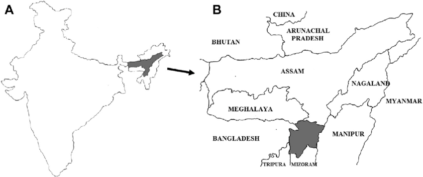 850x356 Sketch Map Of Southern Assam. (A) Map Of India Highlighting Assam - Map Of India Sketch