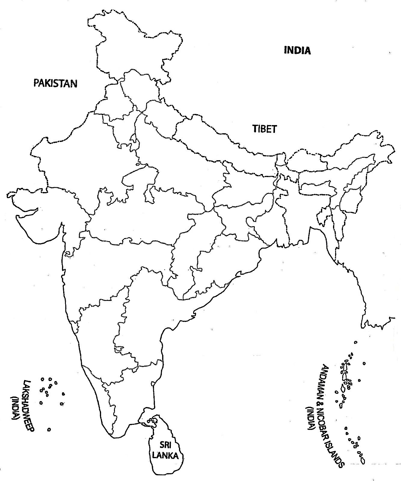 1333x1600 India Map Outline A4 Size Map Of India With States - Map Of India Sketch
