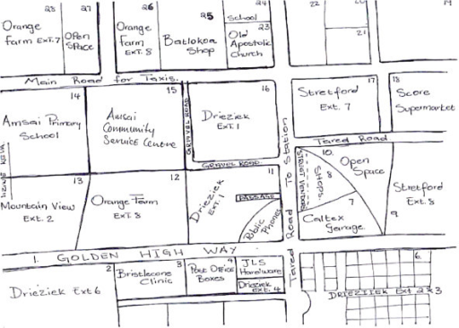 512x366 Sketch Map Of Orange Farm, Drawn By An Orange Farm Cab Open I - Map Sketch