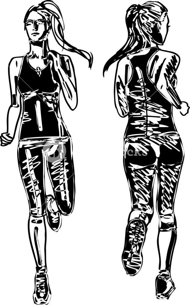 623x1000 Sketch Of Female Marathon Runner Royalty Free Stock Image - Marathon Sketch
