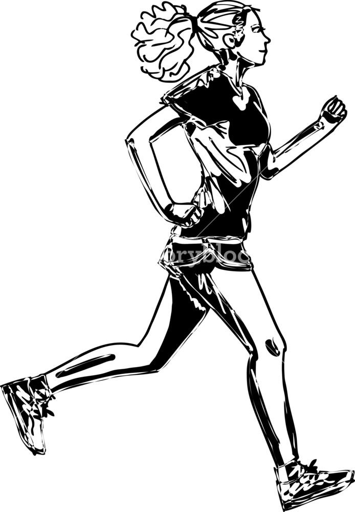 694x1000 Sketch Of Female Marathon Runner. Vector Illustration Royalty Free - Marathon Sketch