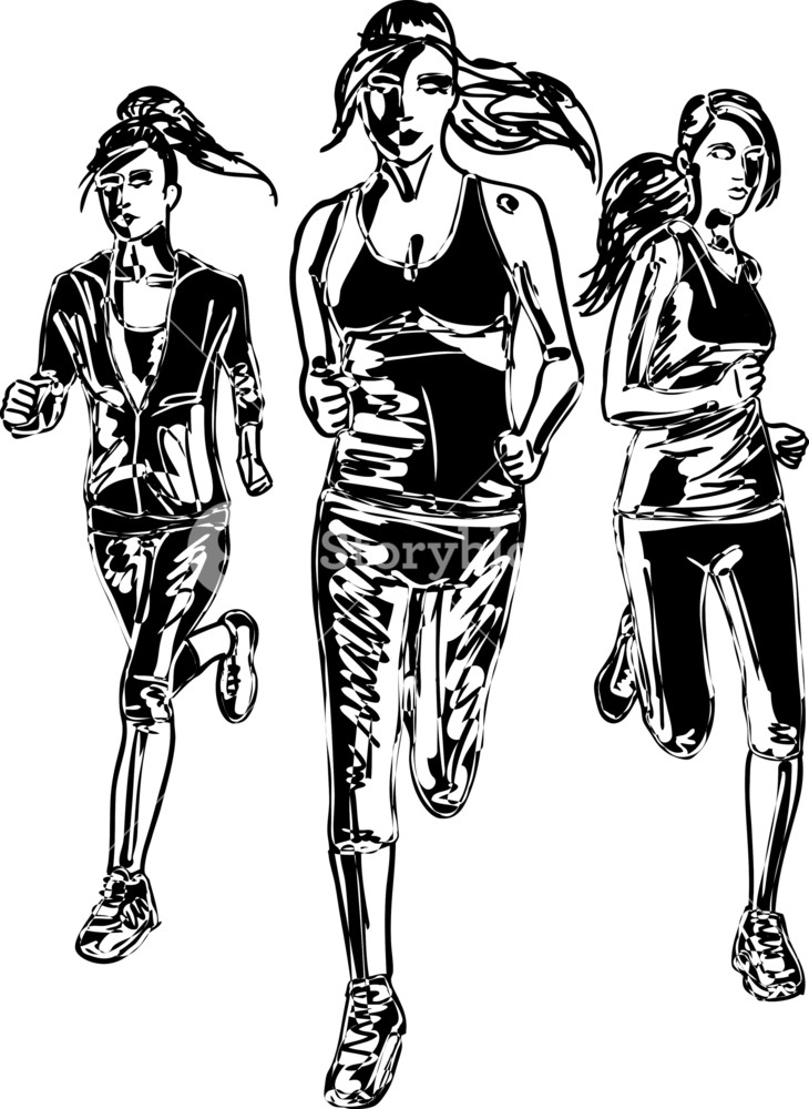 730x1000 Sketch Of Women Marathon Runners. Vector Illustration Royalty Free - Marathon Sketch