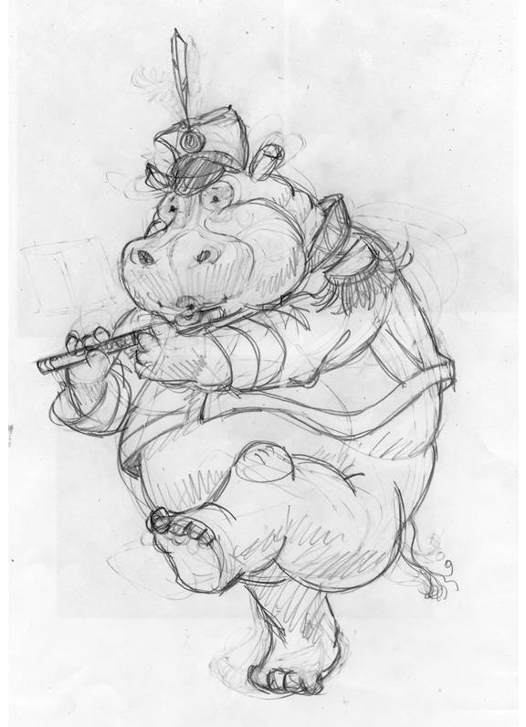 576x796 Hippo Piccolo Player Sketch Achillesportfolio - Marching Band Sketch