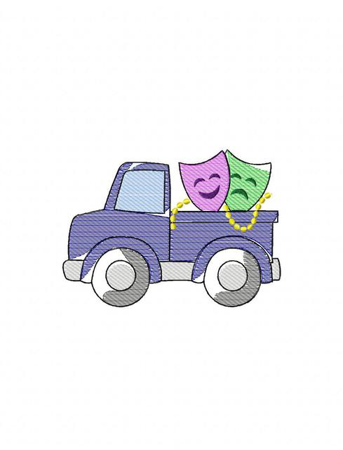 489x640 Truck With Mardi Gras Mask Sketch Embroidery Design - Mardi Gras Mask Sketch