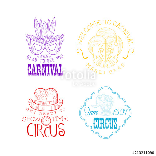 500x500 Vector Set Of Hand Drawn Signs For Circus And Mardi Gras Carnival - Mardi Gras Mask Sketch