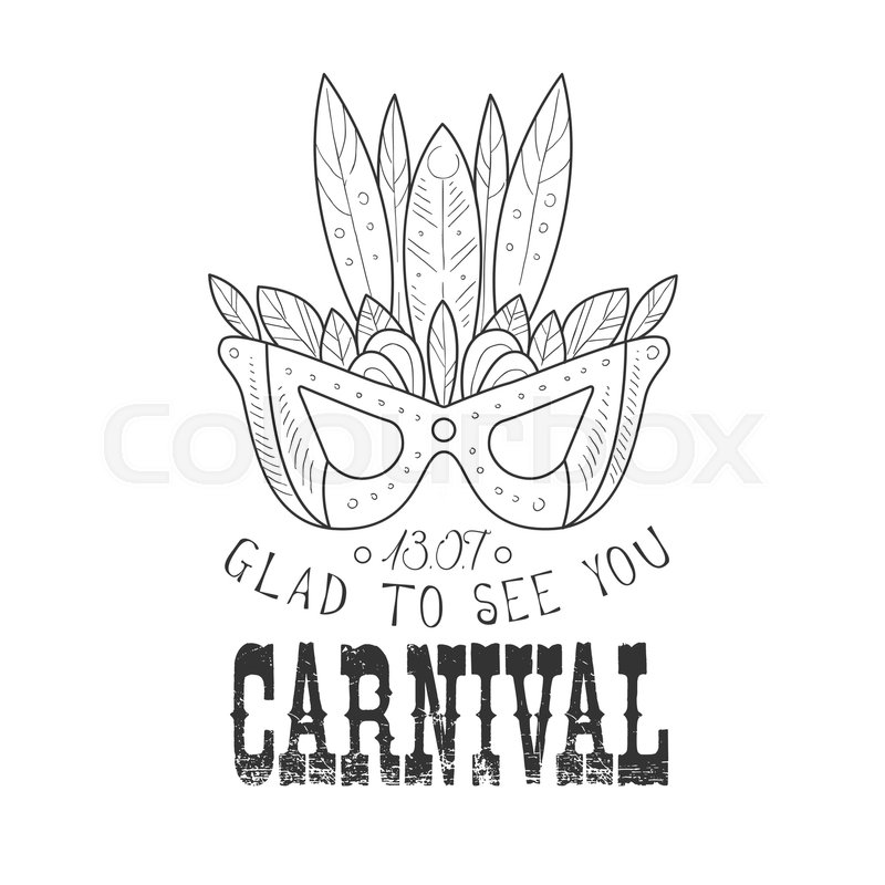 800x800 Hand Drawn Monochrome Mardi Gras Carnival Vintage Promotion Sign - Mardi Gras Mask Sketch