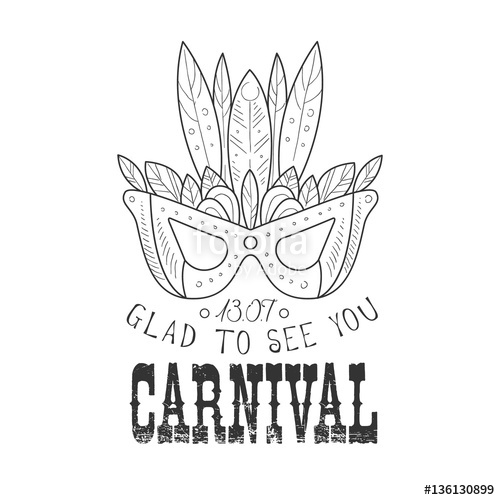 500x500 Hand Drawn Monochrome Mardi Gras Carnival Vintage Promotion Sign - Mardi Gras Sketch