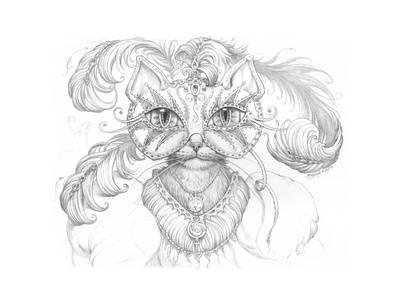 400x300 Mardi Gras Cat Pencil Giclee Print By Jeff Haynie - Mardi Gras Sketch