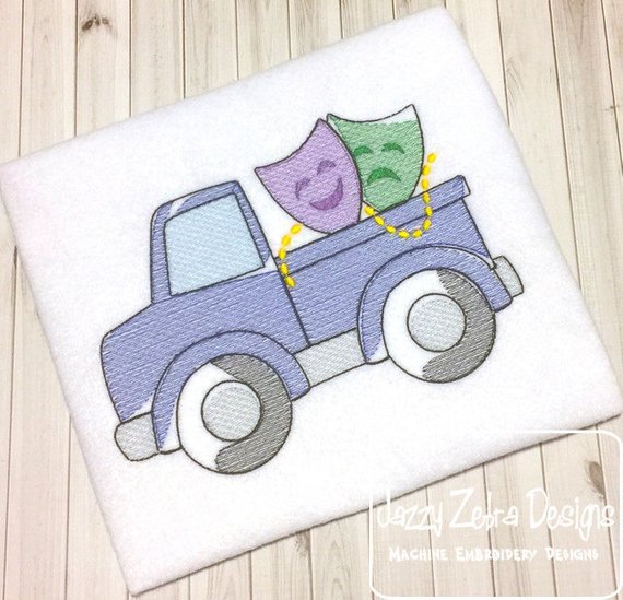 570x549 Mardi Gras Truck Sketch Machine Embroidery Design Instant Etsy - Mardi Gras Sketch