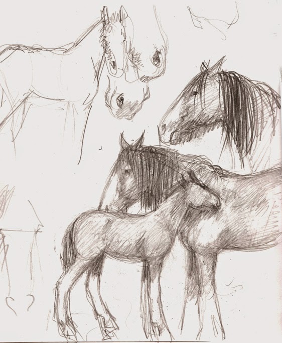 562x683 In The Making Clydesdale Mare And Foal - Mare And Foal Sketch