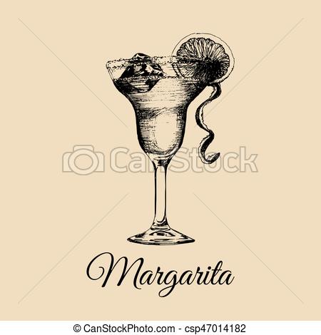 450x470 Margarita Glass Isolated.hand Drawn Sketch Of Traditional Cocktail - Margarita Sketch