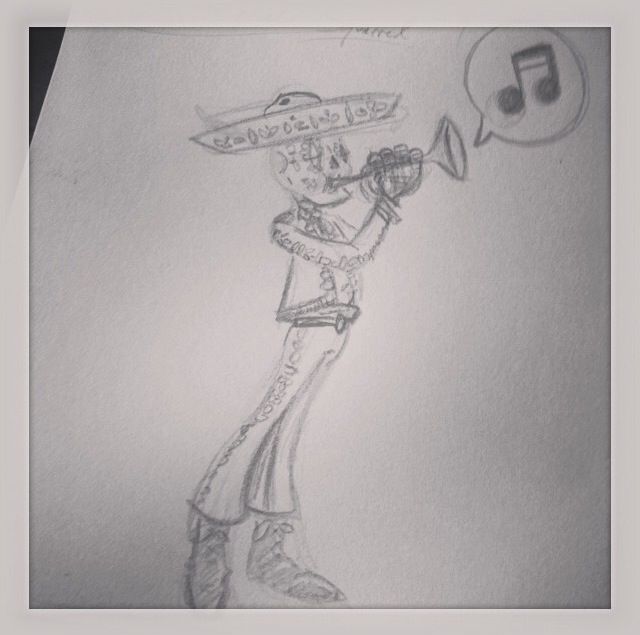 640x635 Skeleton Mariachi Sketch Gnome Living Skeletons - Mariachi Sketch