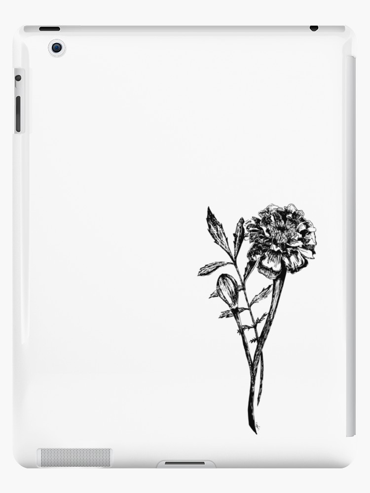 750x1000 Black And White Marigold Flower Drawing Ipad Cases Amp Skins By - Marigold Flower Sketch