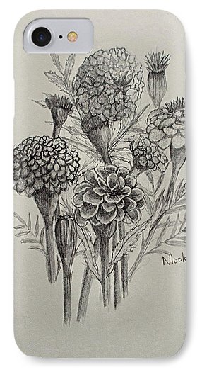 286x525 Marigold Sketch Iphone 7 Case For Sale By Nicole Curreri - Marigold Sketch