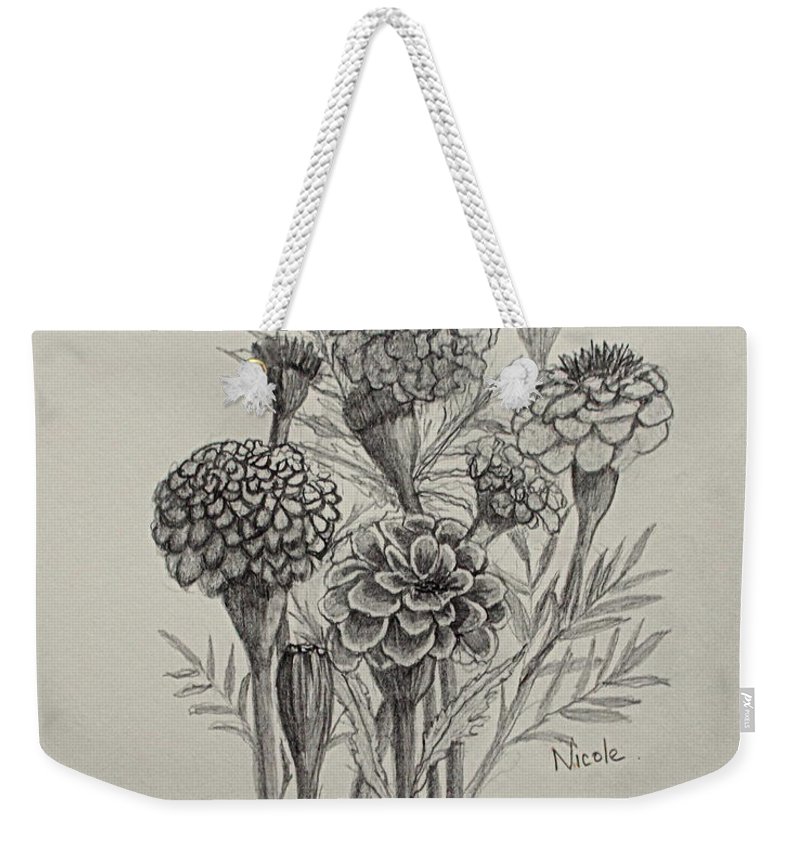 800x845 Marigold Sketch Weekender Tote Bag For Sale By Nicole Curreri - Marigold Sketch