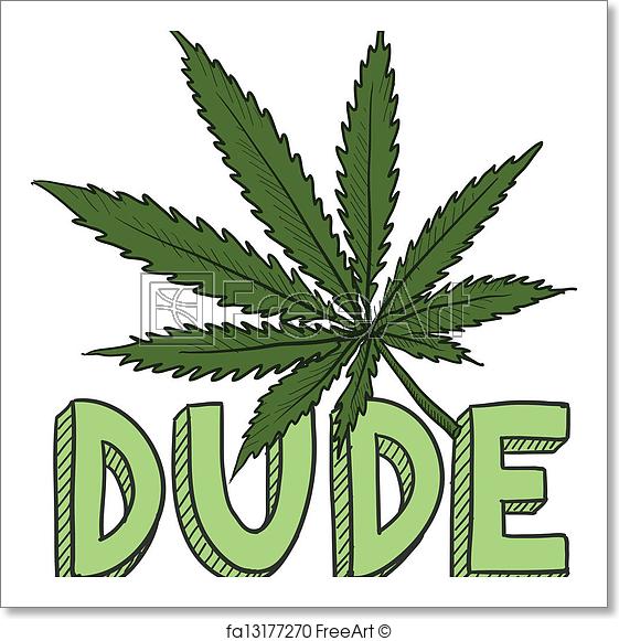 561x581 Free Art Print Of Dude Marijuana Sketch. Doodle Style Dude - Marijuana Leaf Sketch
