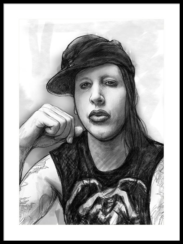 600x798 Marilyn Manson Art Drawing Sketch Portrait Framed Print By Kim Wang - Marilyn Manson Sketch