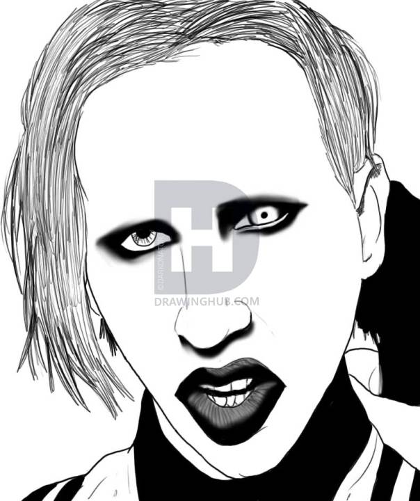 604x720 How To Draw Marilyn Manson, Step By Step, Drawing Guide, By - Marilyn Manson Sketch