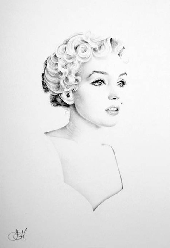 570x833 Marilyn Monroe Minimalism Pencil Drawing Fine Art Portrait Etsy - Marilyn Monroe Pencil Sketch