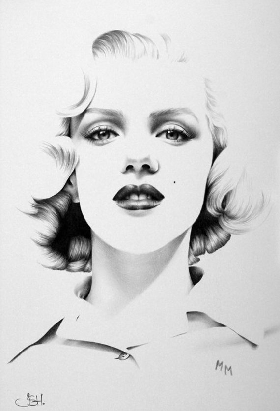 570x836 Marilyn Monroe Pencil Drawing Fine Art Portrait Print Hand Etsy - Marilyn Monroe Pencil Sketch